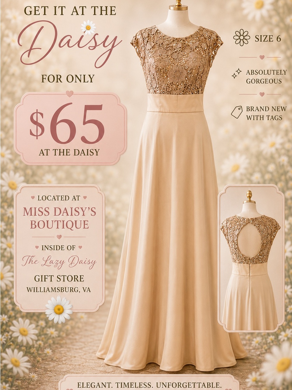 Daisy Champagne Lace Bodice Maxi Dress